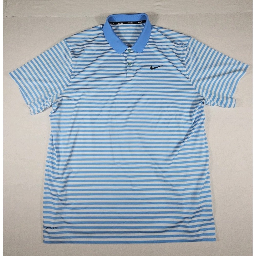 Nike Mens Dri Fit Victory Striped Golf‎ Polo Shirt Blue/White 2XL